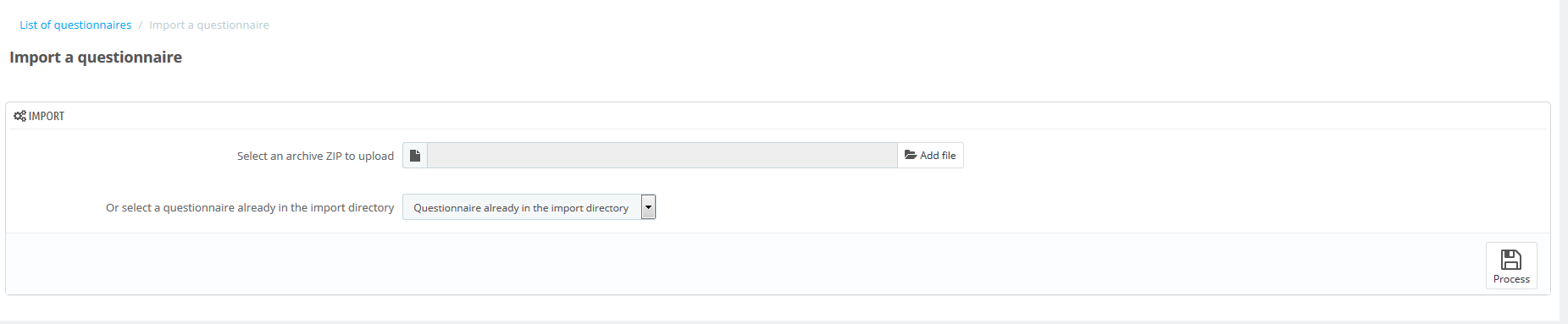 import questionnaire page