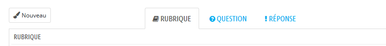 Menu nouveau, rubrique, question, réponse